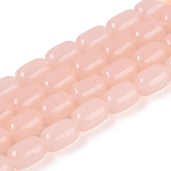 Glaskralen Cilinder Zalm 9x6mm, streng 38 stuks