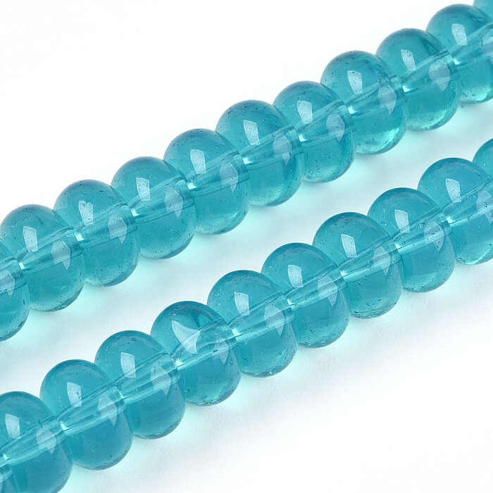 Glassbeads Rondelle Blue 8~8.5x4.5~5mm, strand 70 pieces