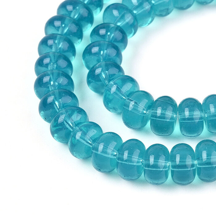 Glaskralen Rondelle Blauw 8~8.5x4.5~5mm, streng 70 stuks