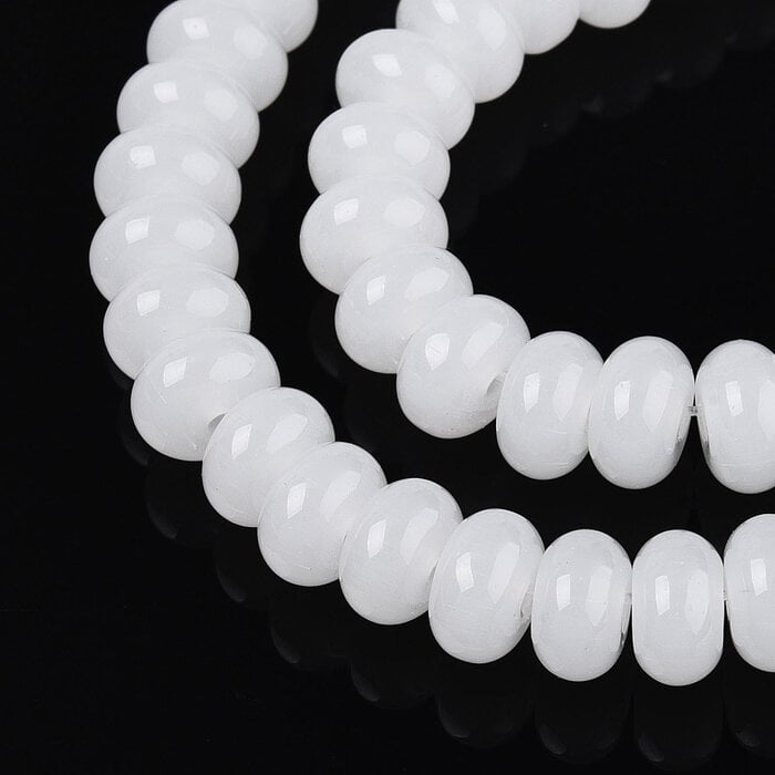 Glaskralen Rondelle Wit 8~8.5x4.5~5mm, streng 70 stuks