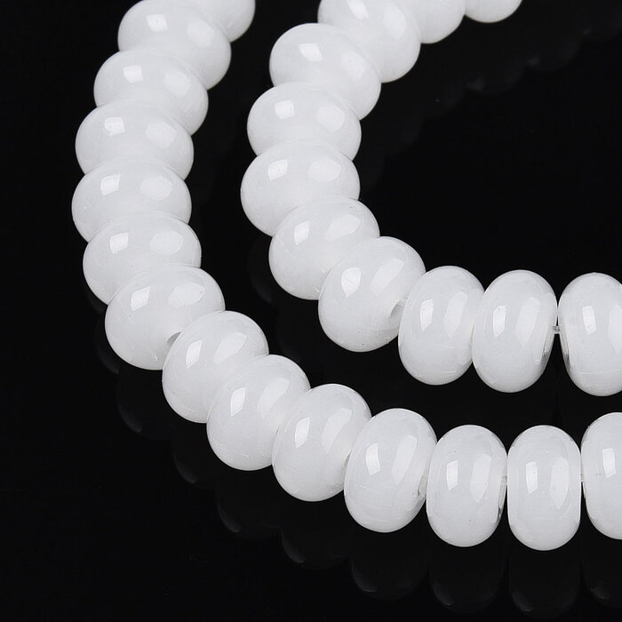 Glassbeads Rondelle White 8~8.5x4.5~5mm, strand 70 pieces