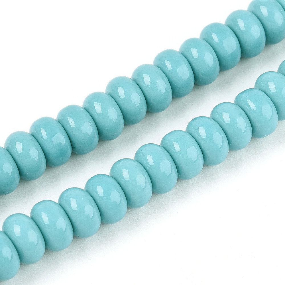 Glassbeads Rondelle Turquoise 8~8.5x4.5~5mm, strand 70 pieces