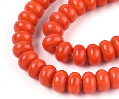Glaskralen Rondelle Koraal Rood 8~8.5x4.5~5mm, streng 70 stuks