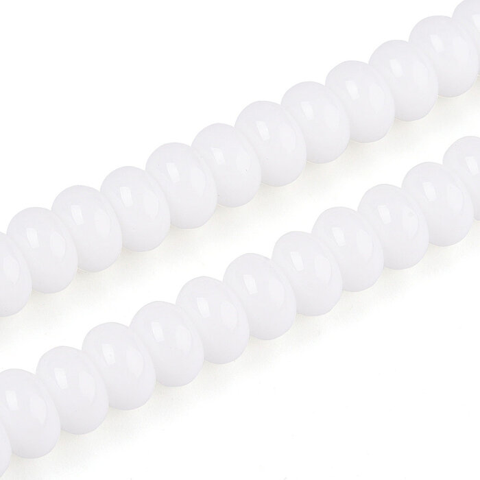 Glassbeads Rondelle Opaque White 8~8.5x4.5~5mm, strand 70 pieces