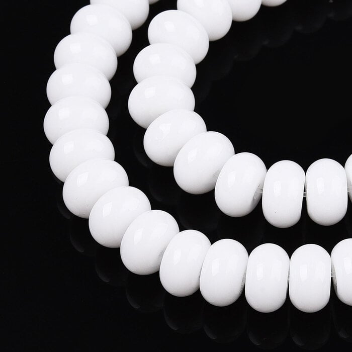 Glaskralen Rondelle Opaque Wit 8~8.5x4.5~5mm, streng 70 stuks