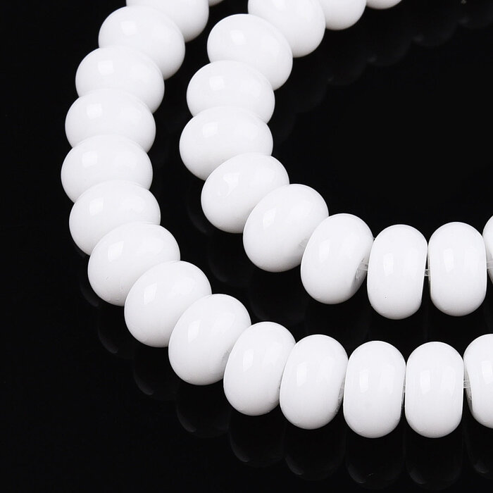 Glassbeads Rondelle Opaque White 8~8.5x4.5~5mm, strand 70 pieces