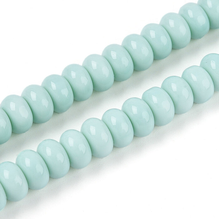 Glaskralen Rondelle Pastel Blauw 8~8.5x4.5~5mm, streng 70 stuks