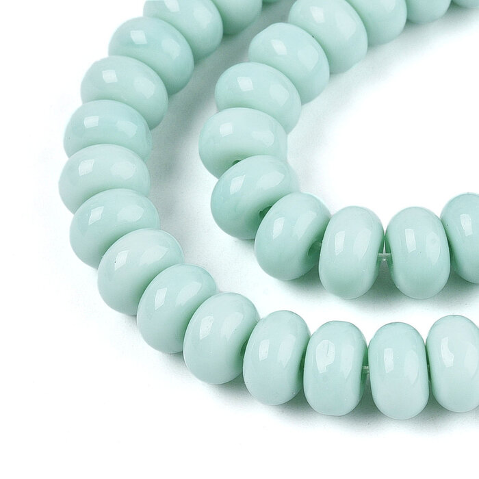 Glassbeads Rondelle Pastel Blue 8~8.5x4.5~5mm, strand 70 pieces