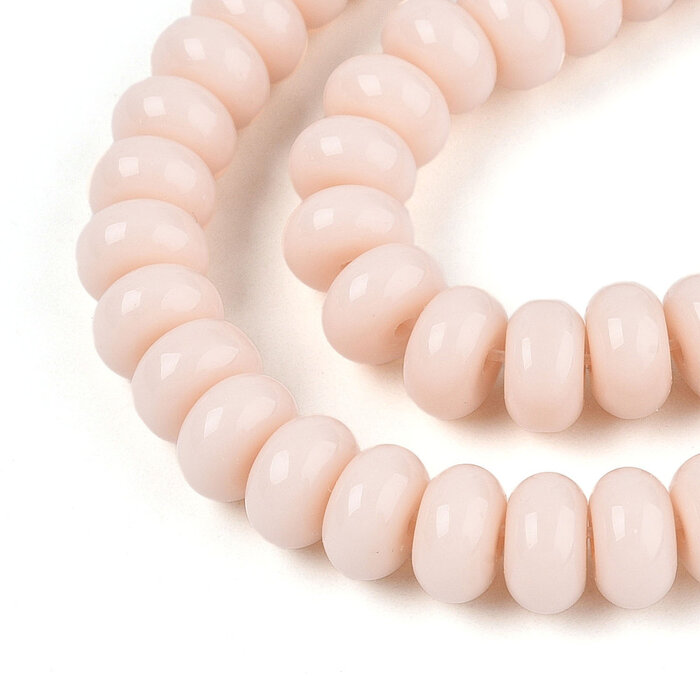 Glassbeads Rondelle Soft Pink 8~8.5x4.5~5mm, strand 70 pieces