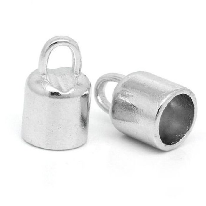 Eindkap Zilver voor 6mm Leer, 6 stuks