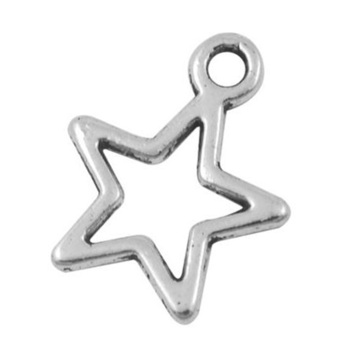 Star Charm Silver 14x12mm, 8 pieces