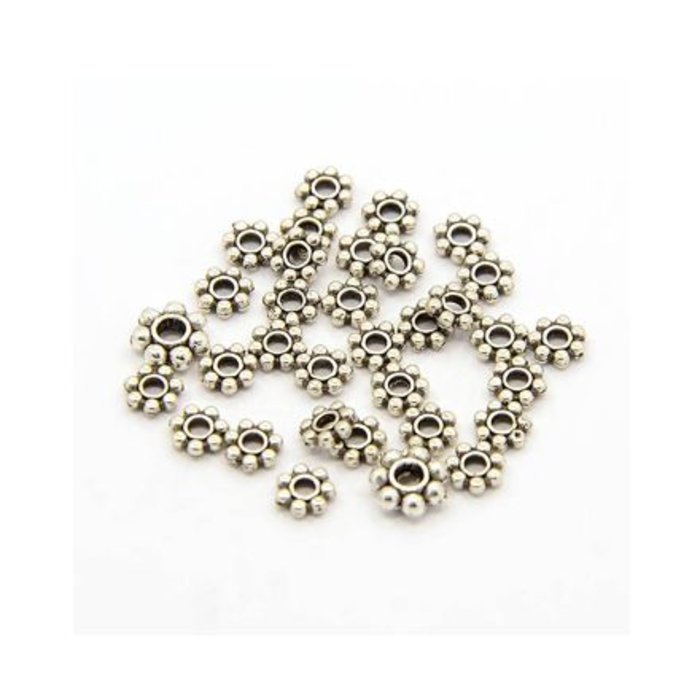 Spacer Beads Flower Silver 4mm, 100 pieces