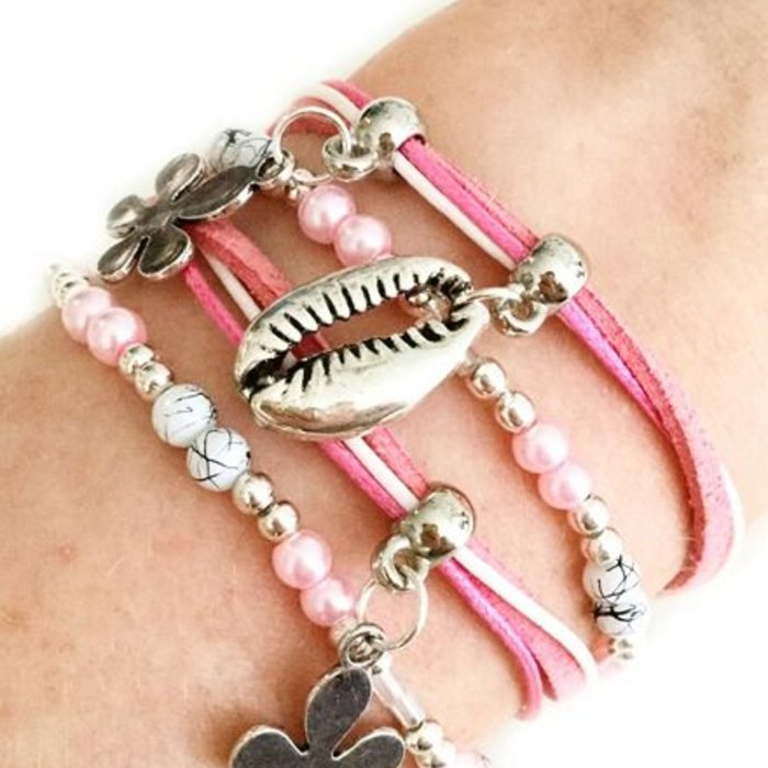 Roze Schelpjes Wikkelarmband Inspiratie0176