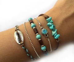 Bracelet Set with Turquoise Chip Gemstone Beads