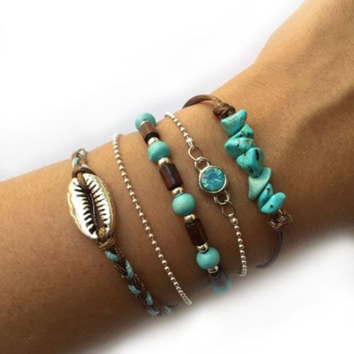 Bracelet Set with Turquoise Chip Gemstone Beads Inspiratie0171