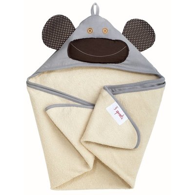 3Sprouts Hooded Towel Monkey Grey