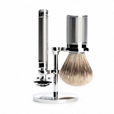 Muhle Chromen set met Safety Razor en Silvertip kwast