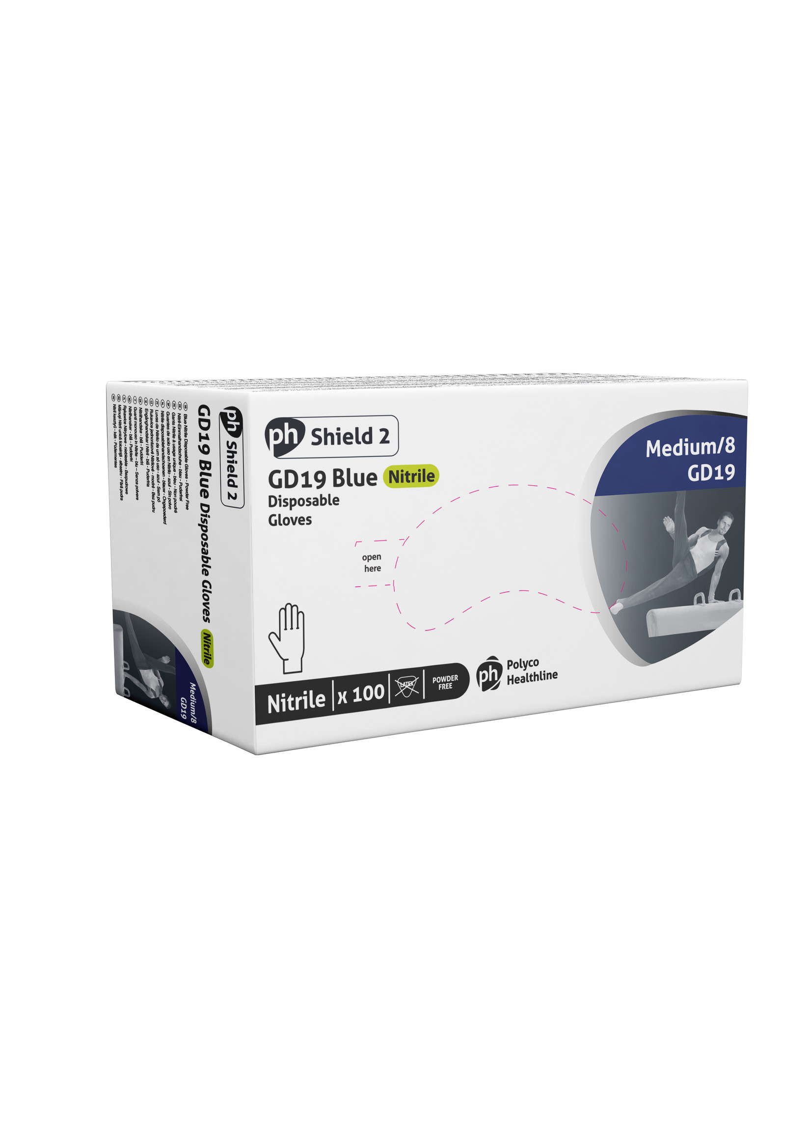 PH Polyco Healthline Gants nitrile bleu non-poudré 3,5 grammes Polyco SHIELD GD19 (10x100)