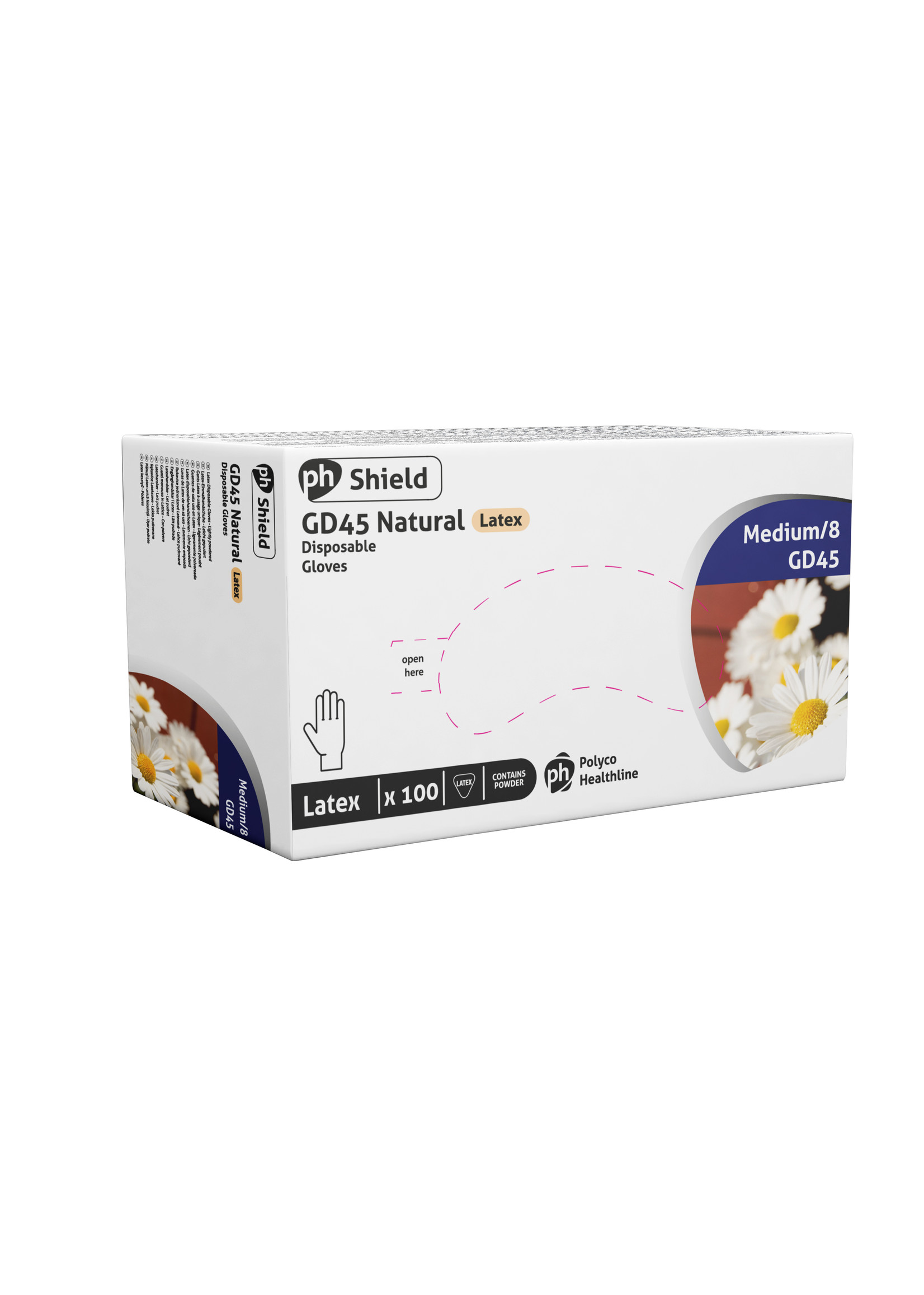PH Polyco Healthline Weisse Einweg Latex Handschuhe gepudert SHIELD GD45 (10x100)