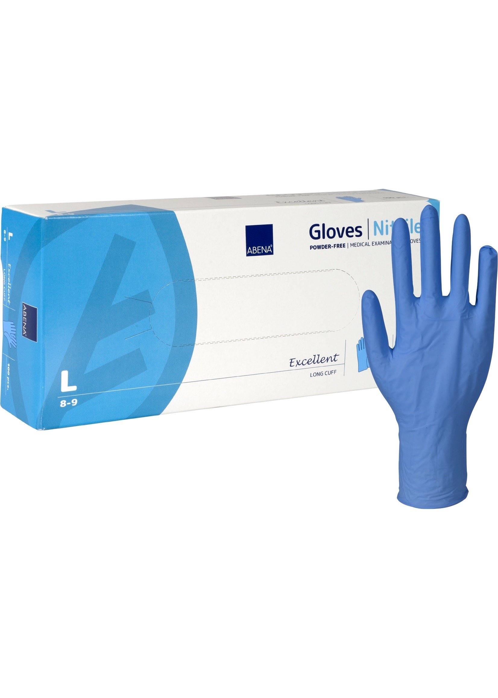 ABENA Gants nitrile bleu non-poudré avec manchette longue Abena Excellent (10x100)