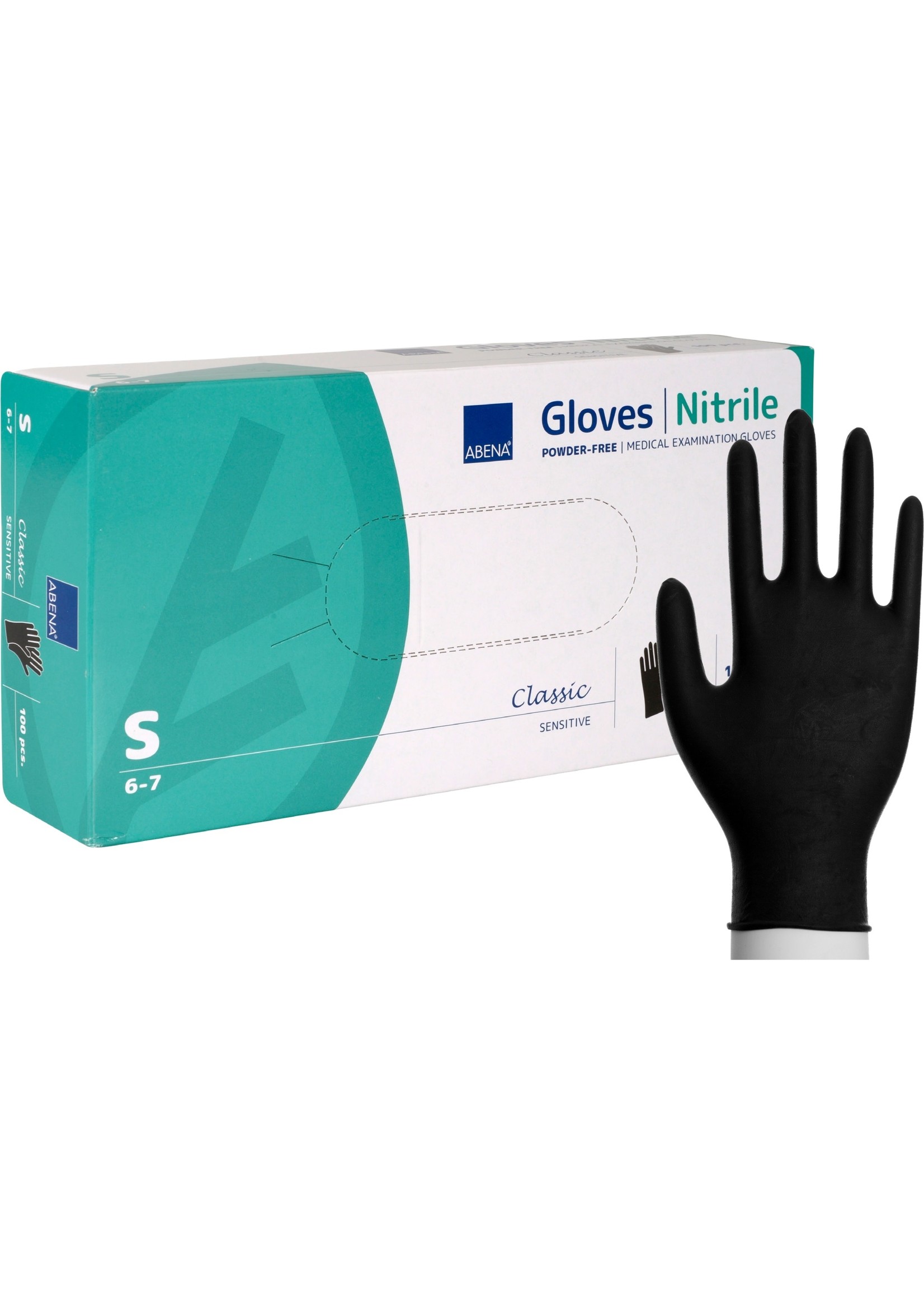 Abena Classic Sensitive Nitril handschoenen poedervrij zwart Abena Classic Sensitive  3,2 grams (10x100)