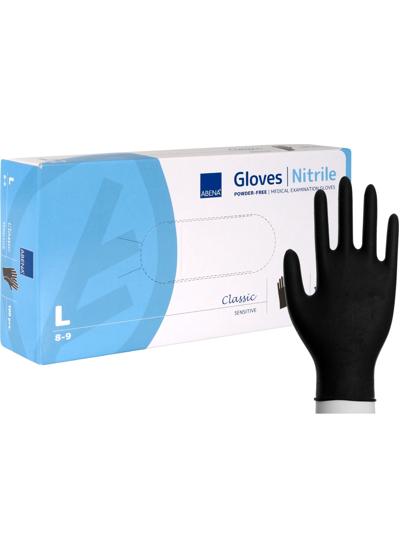 ABENA AANBIEDING: Zwarte nitril handschoenen poedervrij Abena Classic Sensitive  3,2 grams (10x100)