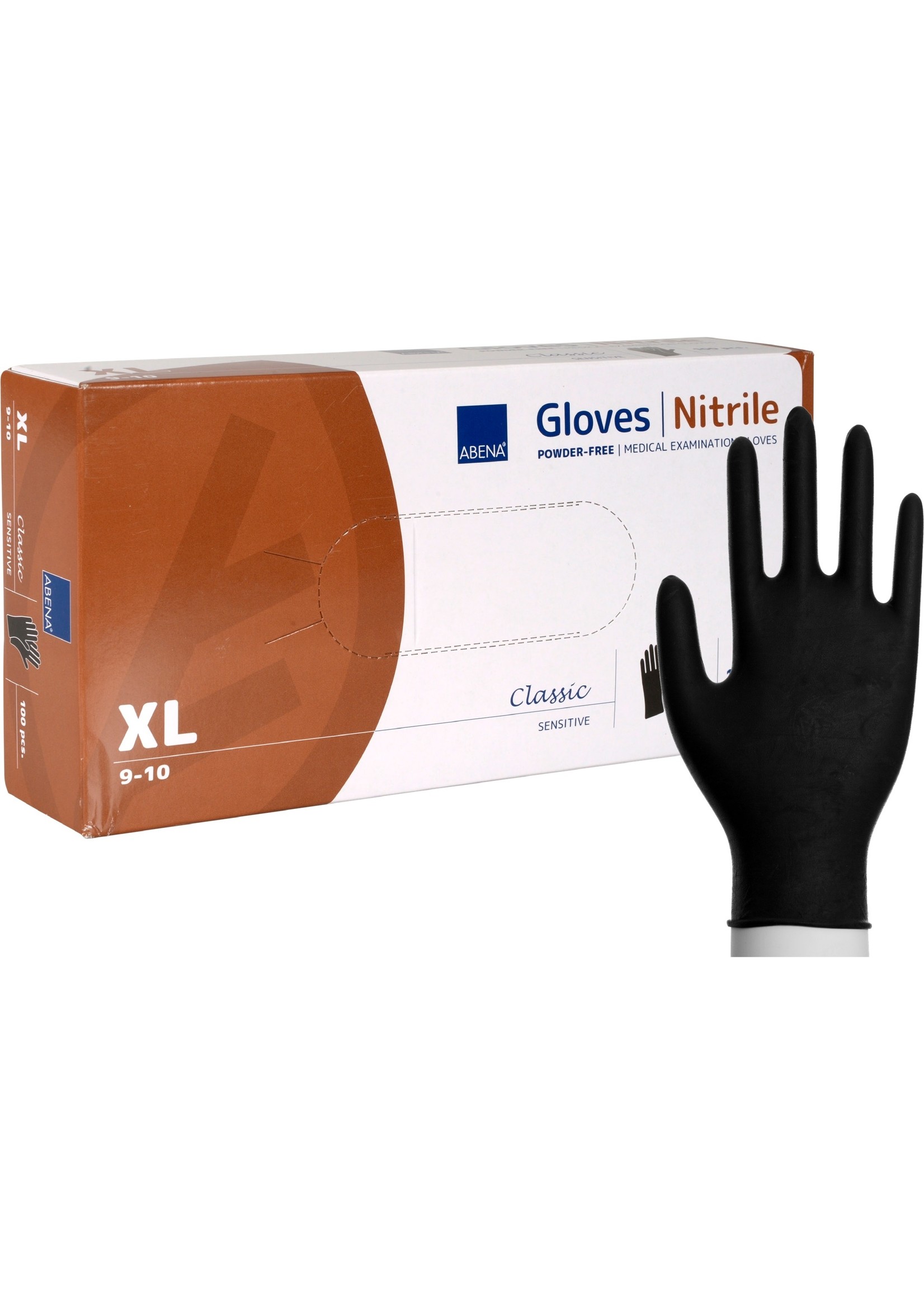 Abena Classic Sensitive Schwarze Nitril Handschuhe puderfrei Abena Classic Sensitive 3,2 Gramm (10x100)