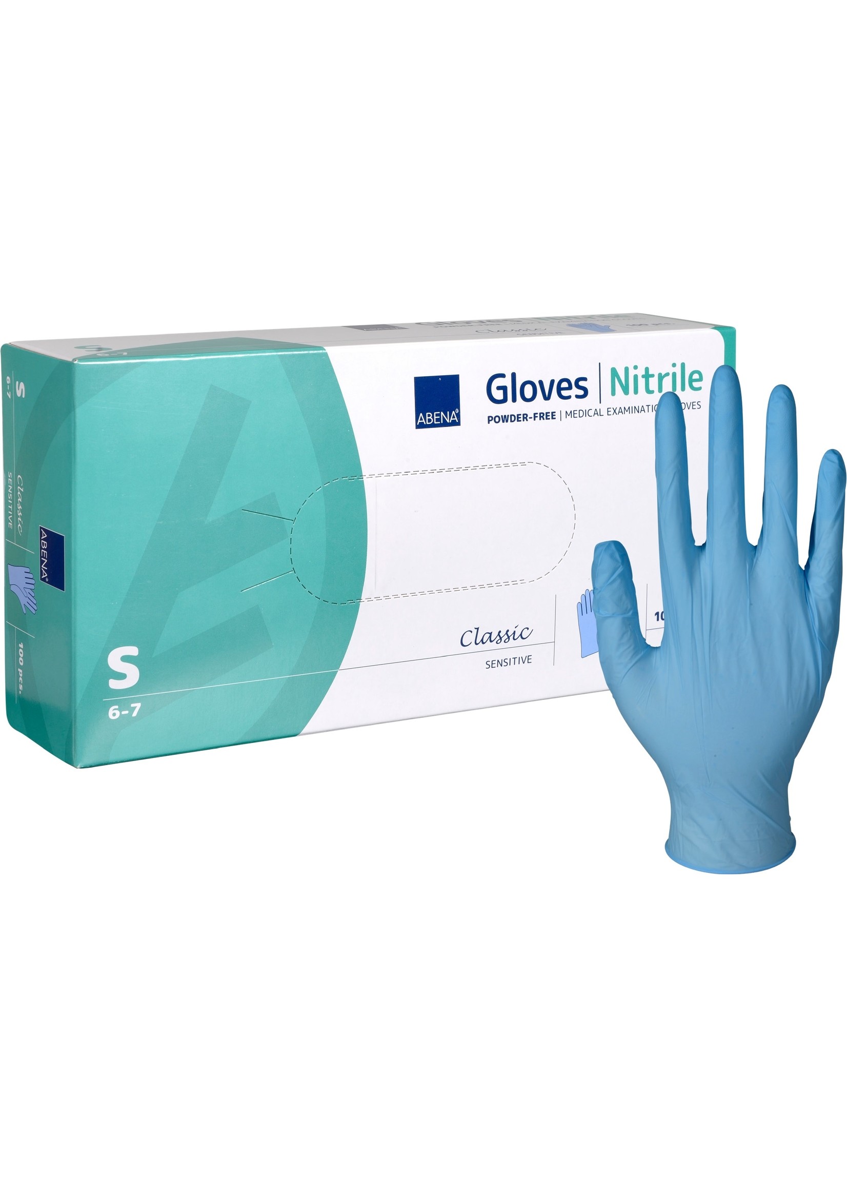 ABENA Blauwe nitrilhandschoenen  poedervrij Abena Classic Sensitive  3,2 gram (10x100)