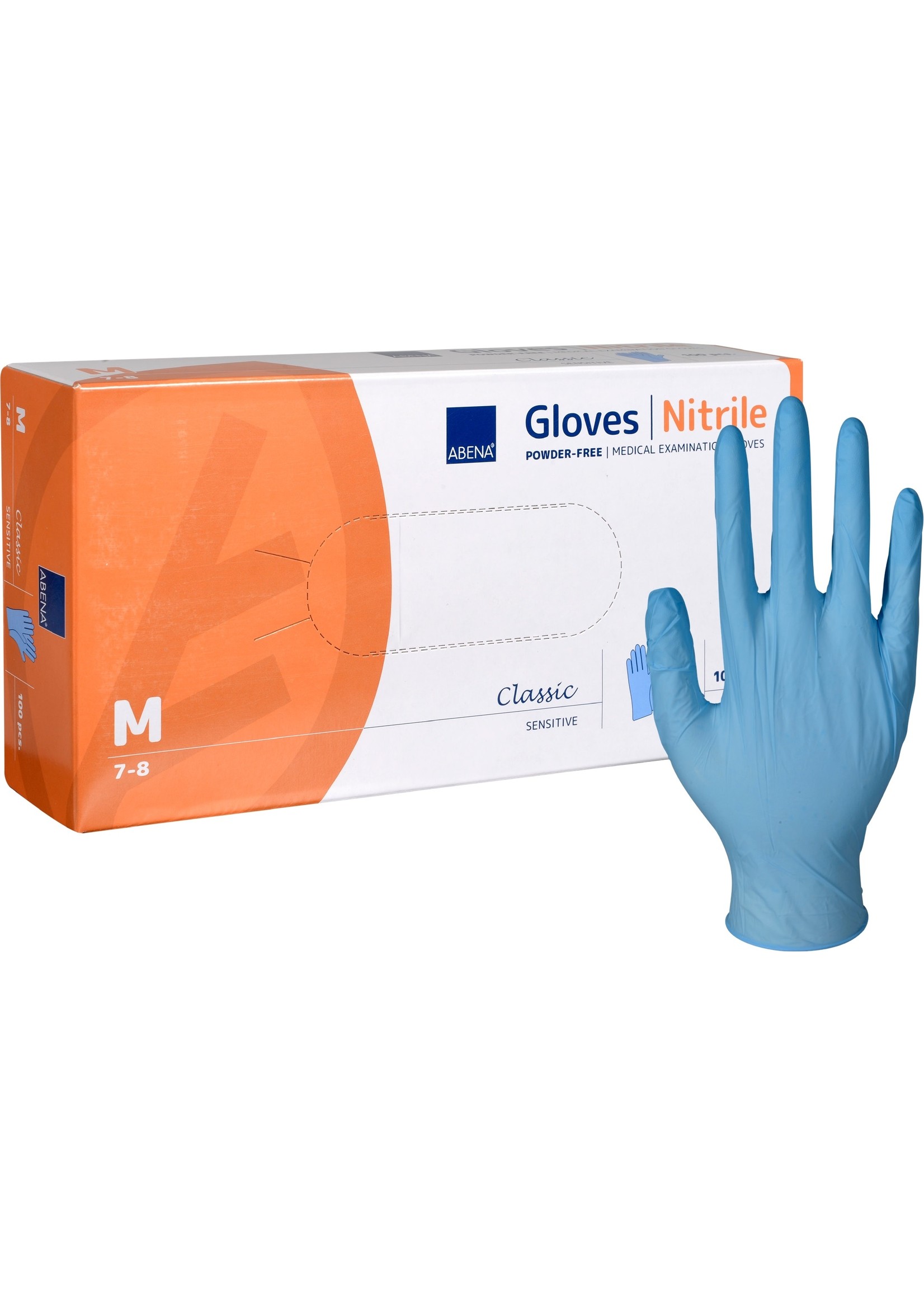 ABENA Blauwe nitrilhandschoenen  poedervrij Abena Classic Sensitive  3,2 gram (10x100)