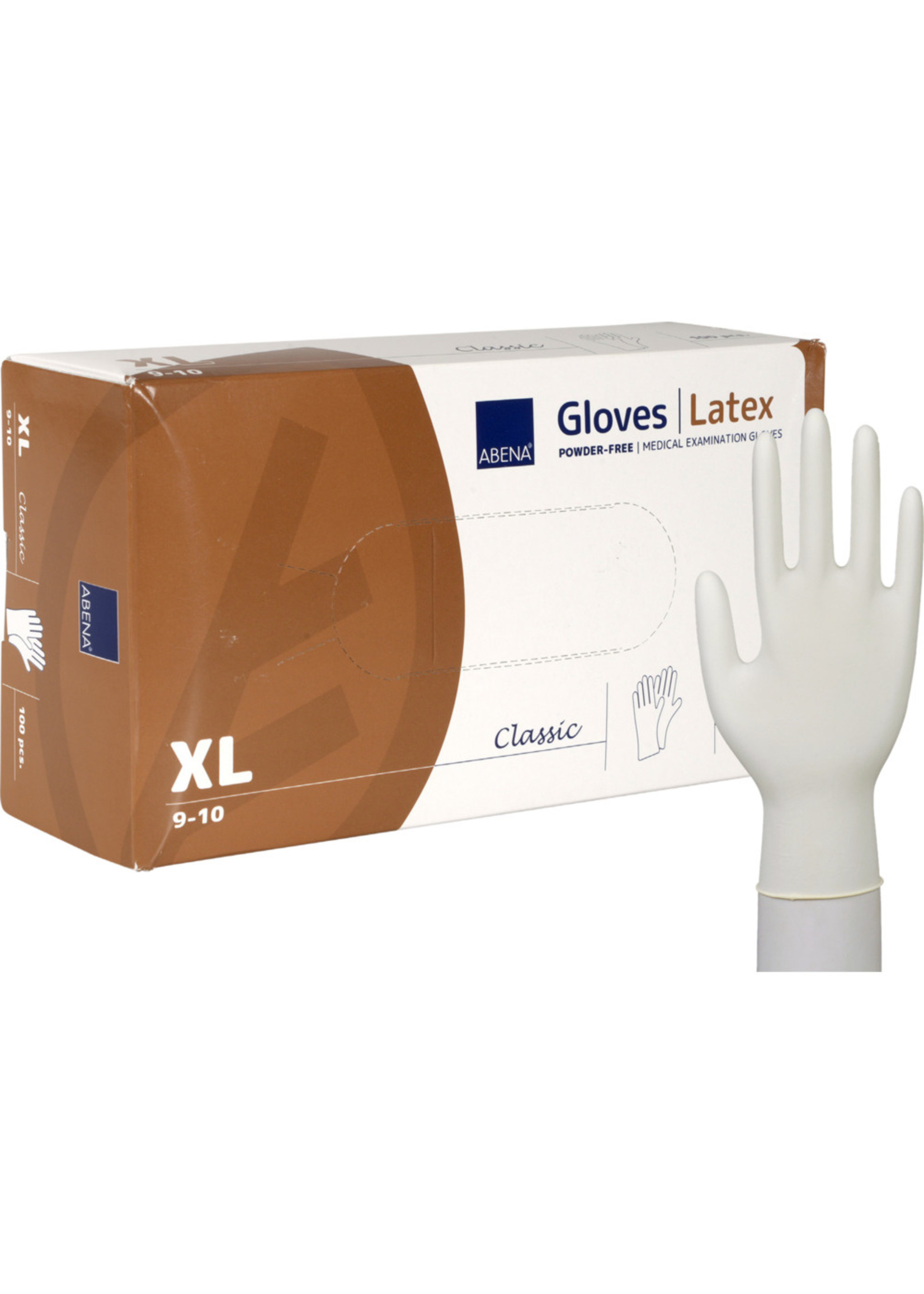 ABENA UITVERKOOP: Latex handschoenen wit poedervrij Abena Classic (10x100)