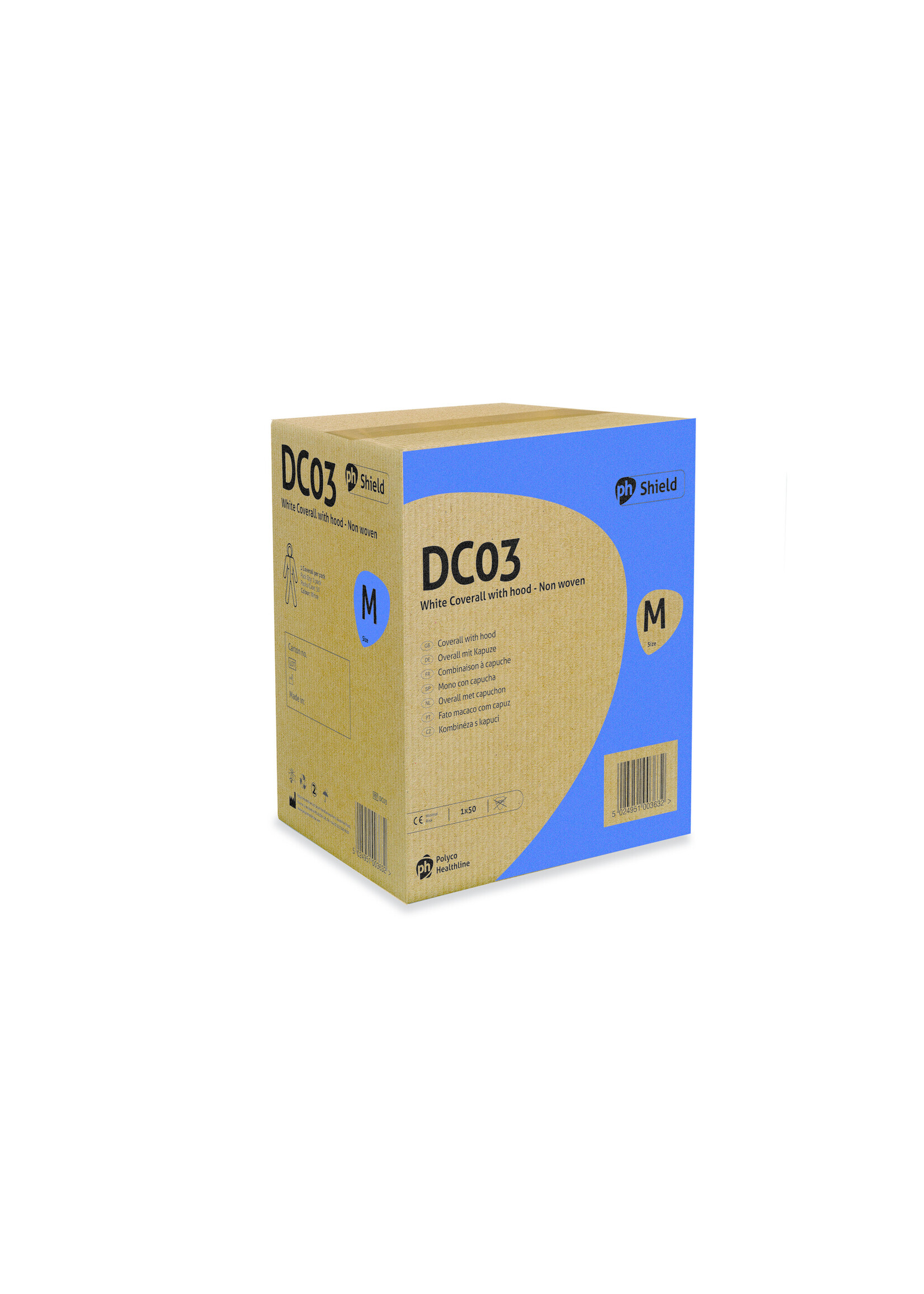 PH Polyco Healthline OPRUIMING: Disposable overall poly propyleen wit non-woven SHIELD DC03 (1x50)