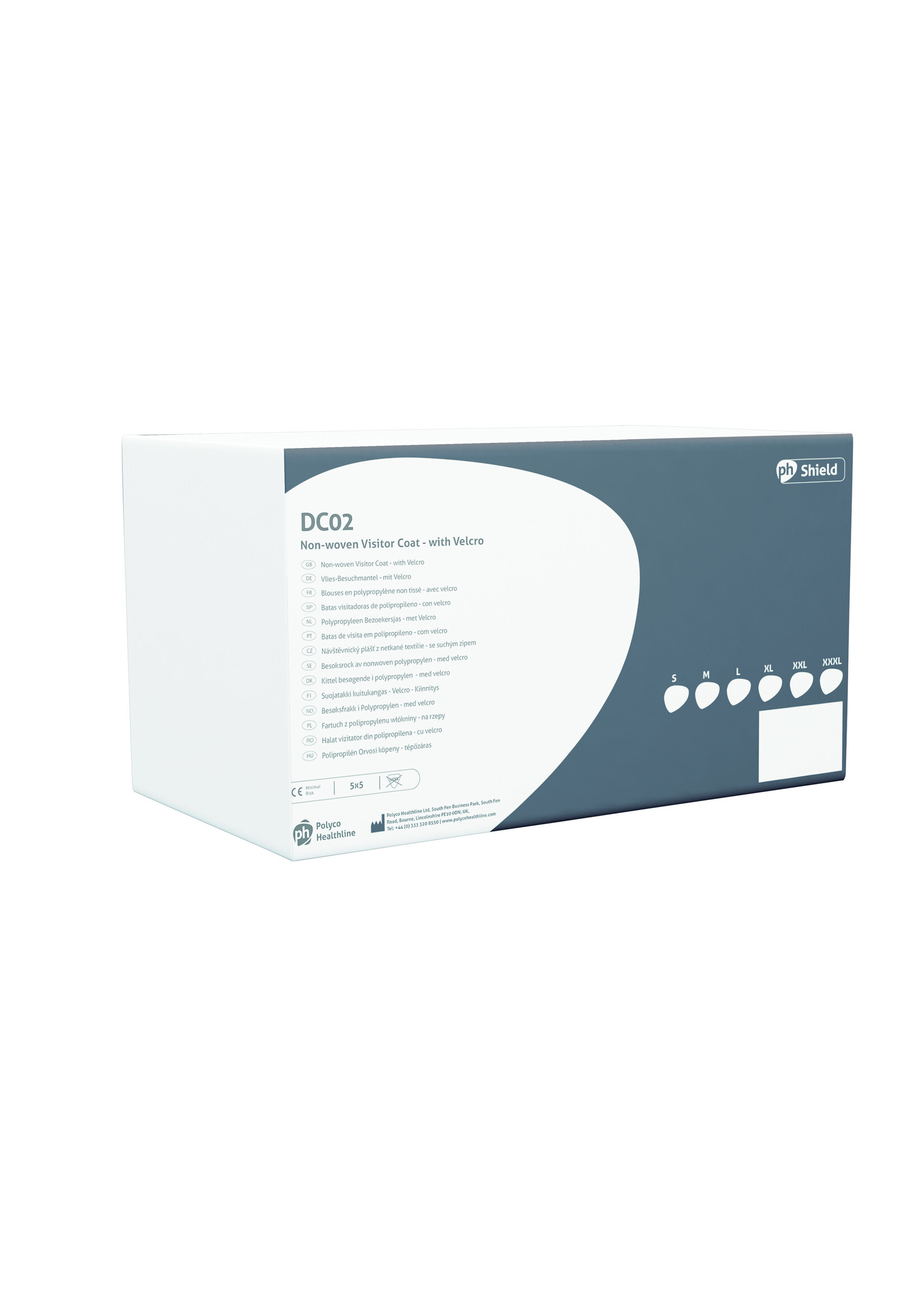 PH Polyco Healthline OPRUIMING: Disposable labjas poly-propyleen witte non-noven bezoekersjas SHIELD DC02 (1x100)