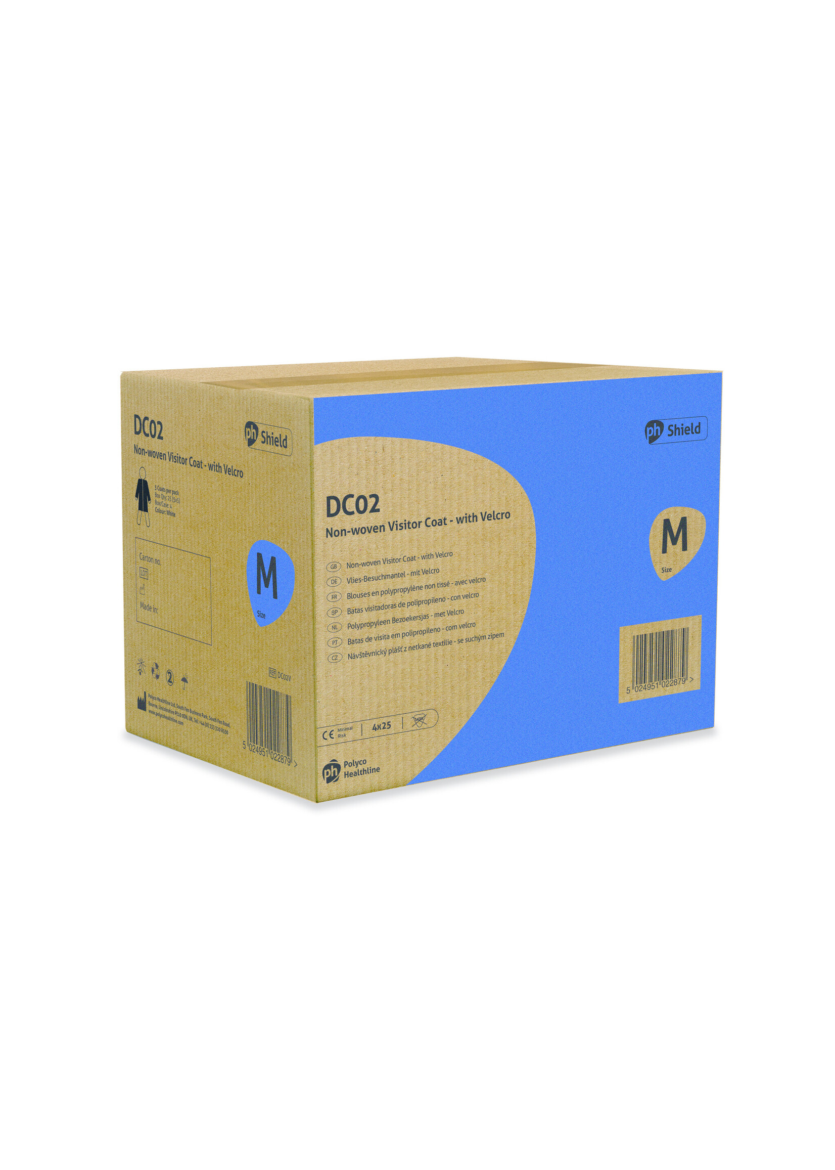 PH Polyco Healthline Disposable labjas poly-propyleen witte non-noven bezoekersjas SHIELD DC02 (1x100)