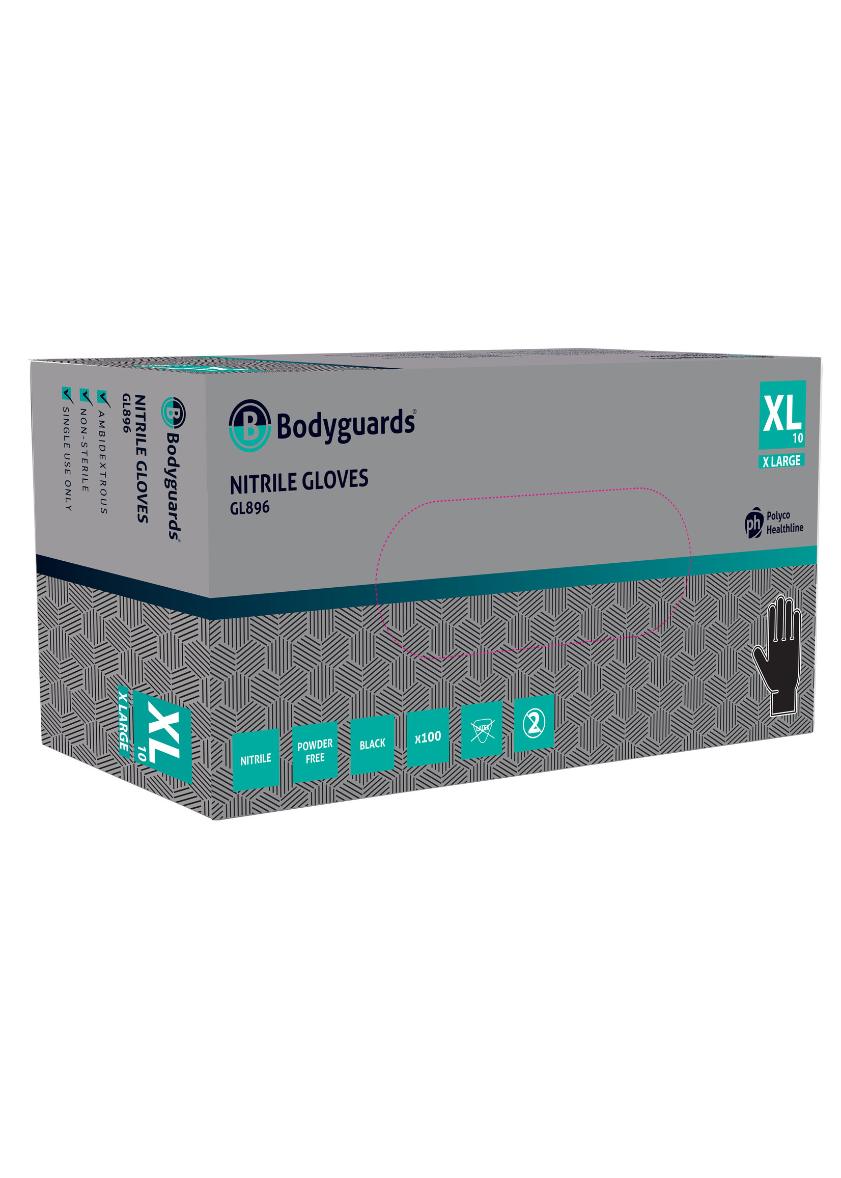 Bodyguards® OPRUIMING: Zwarte nitrilhandschoenen poedervrij extra dik PH Bodyguards® GL896  5,5 gram (10x100)