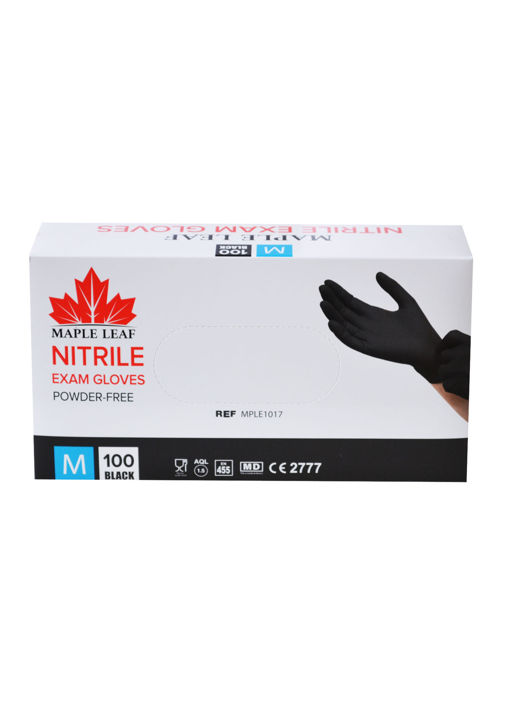 Maple Leaf Schwarze Einweg Nitrilhandschuhe Maple Leaf puderfrei  3,8 Gramm (10x100)