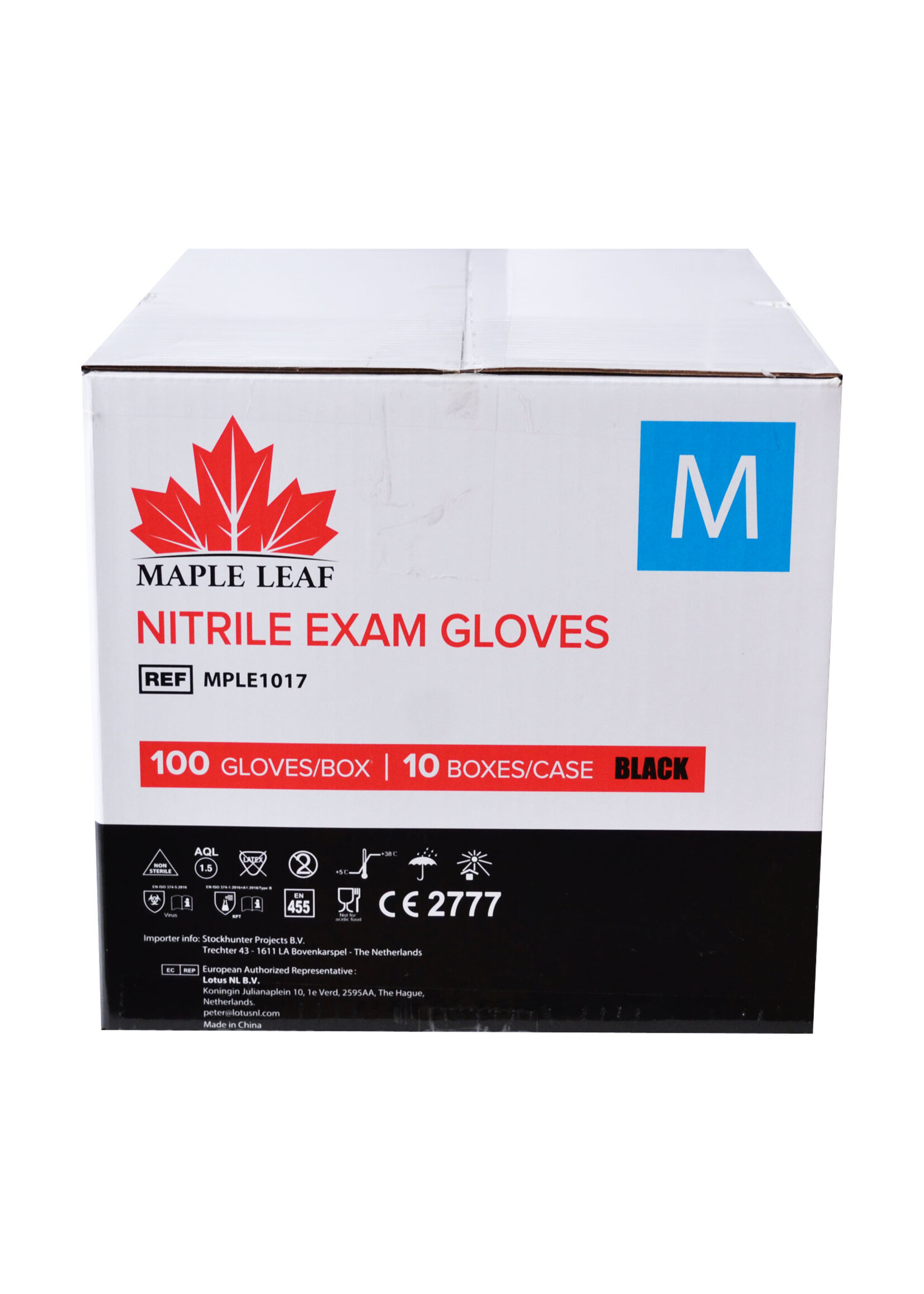 Maple Leaf Schwarze Einweg Nitrilhandschuhe Maple Leaf puderfrei  3,8 Gramm (10x100)
