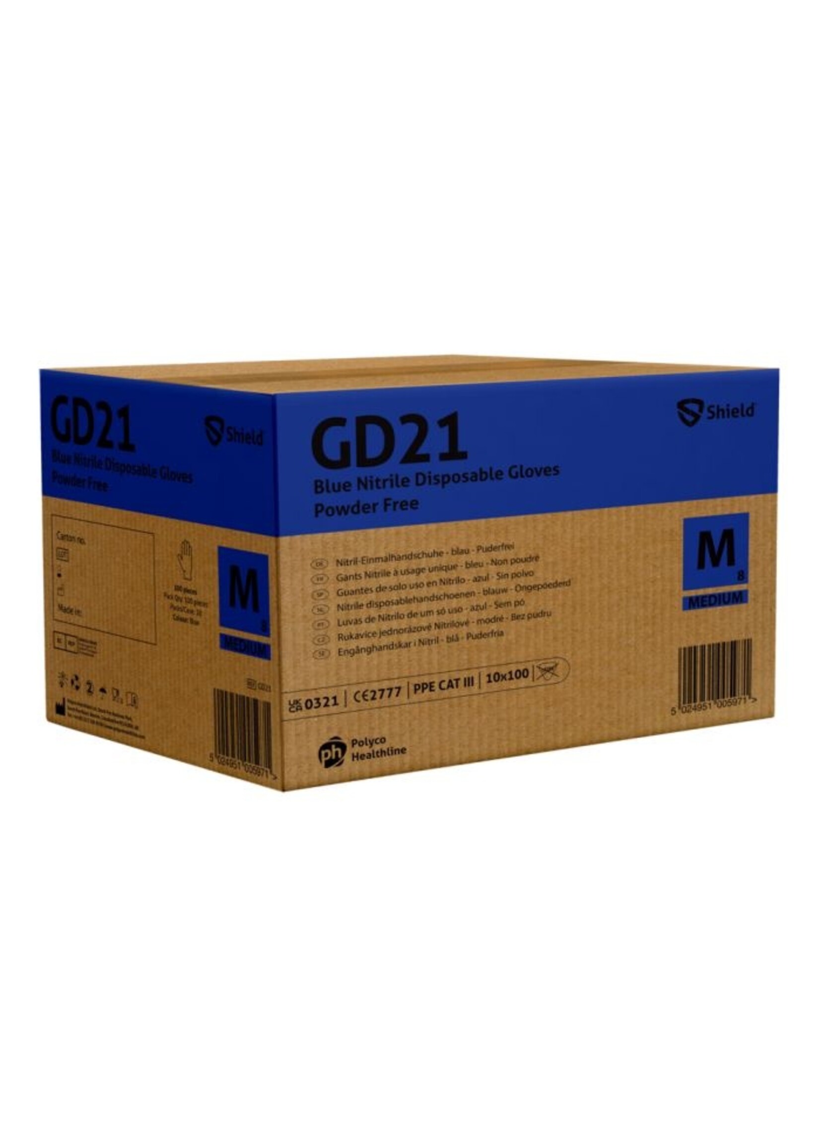 Gants nitrile bleu non-poudré EXTRA EPAIS SHIELD GD21 Polyco 5 grammes (10x100)