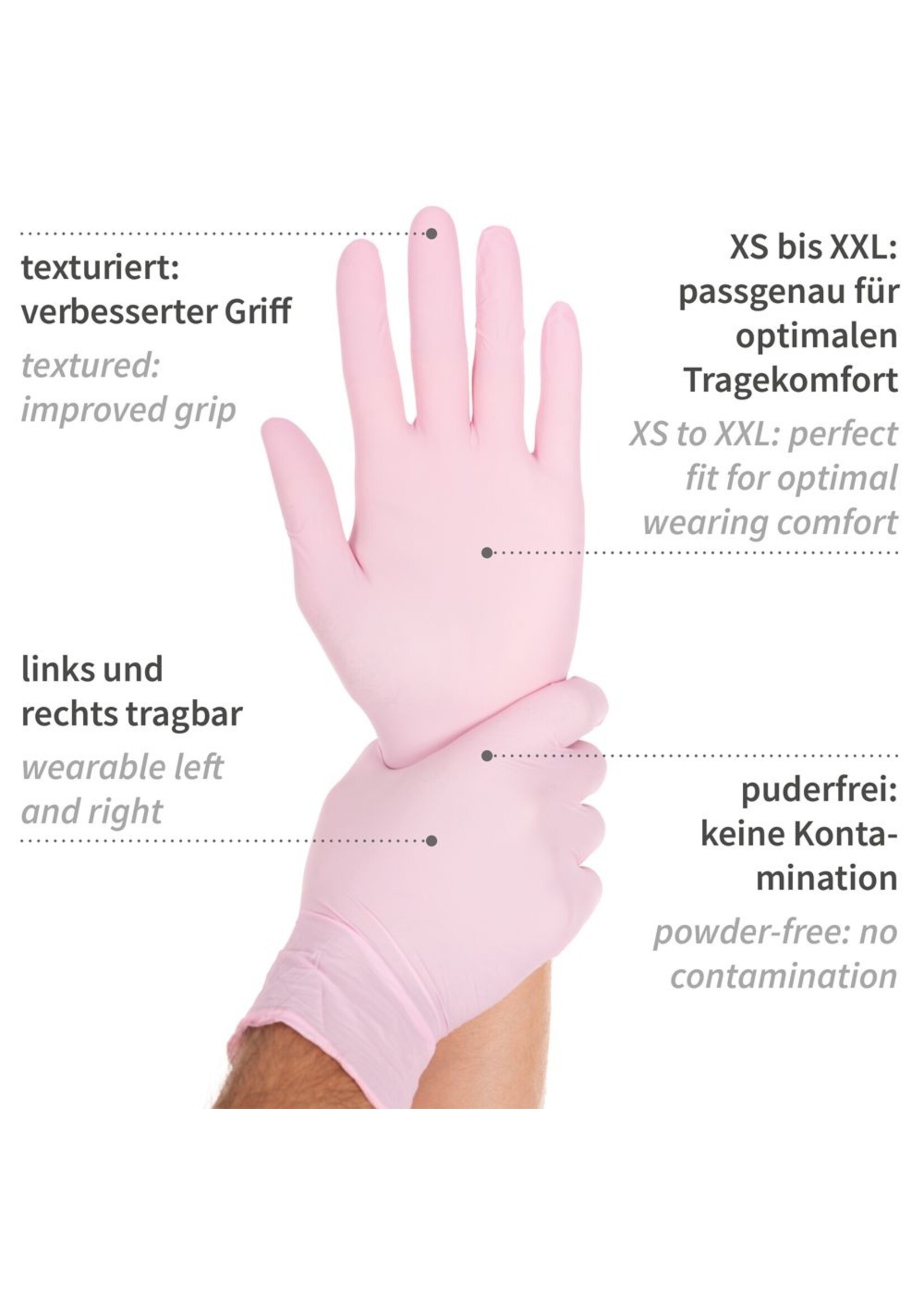 Franz Mensch Rosa Nitrilhandschuhe puderfrei PINK Franz-Mensch Hygostar Safe Light 3,8 Gramm (10x100)