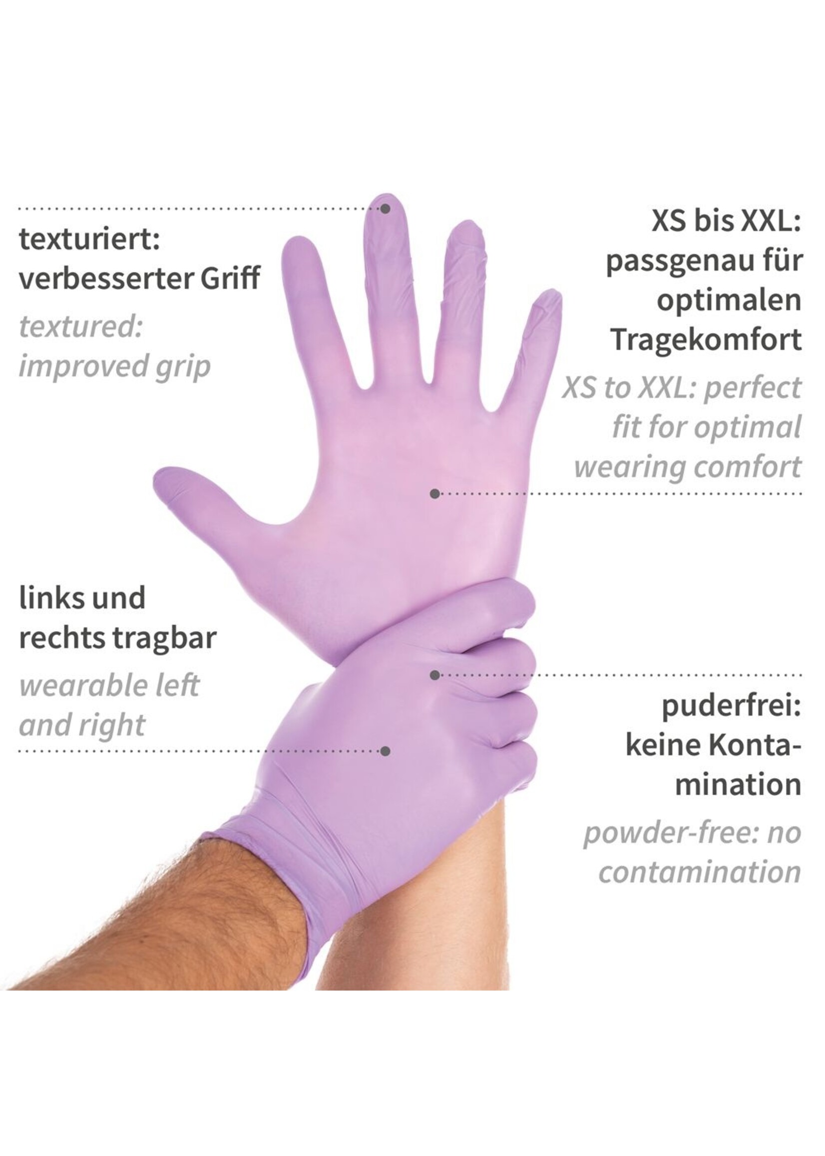 Franz Mensch Gants nitrile violet non-poudré Franz-Mensch Hygostar Safe Light 3,8 grammes (10x100)
