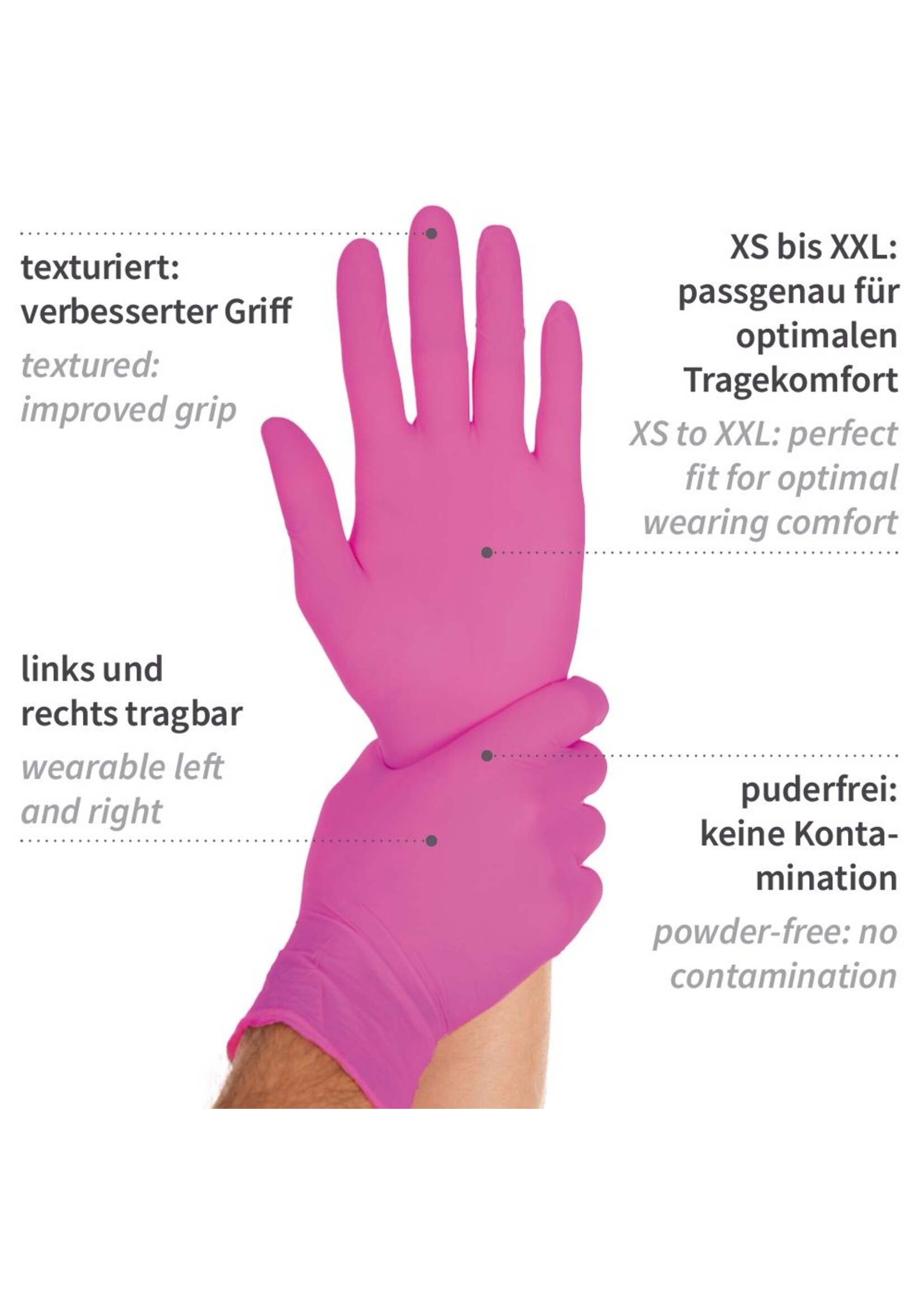 Franz Mensch Gants nitrile MAGENTA non-poudré Franz-Mensch Hygostar Safe Light 3,8 grammes (10x100)