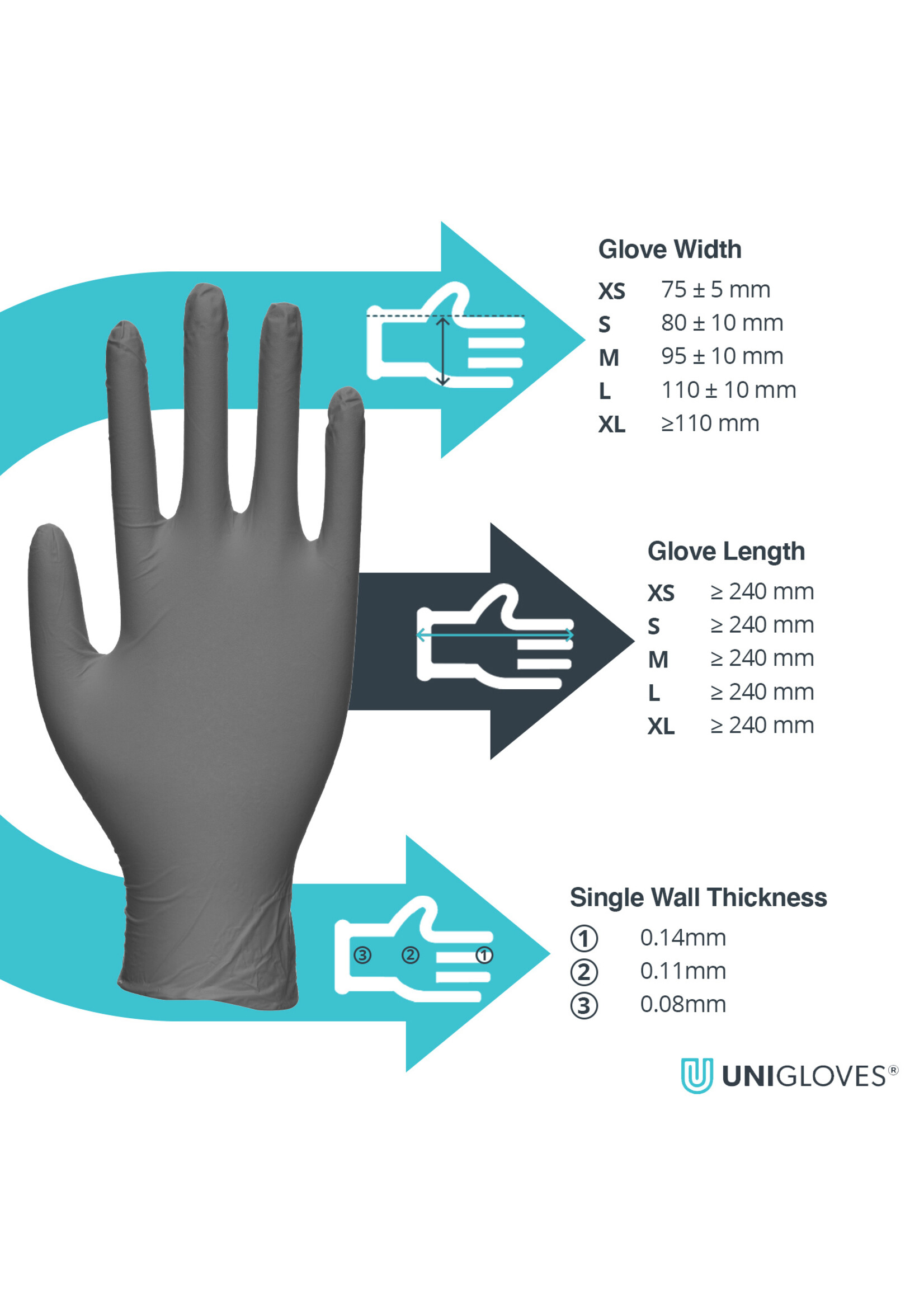 Unigloves Schwarze Latexhandschuhe puderfrei Unigloves Select Black (10x100)