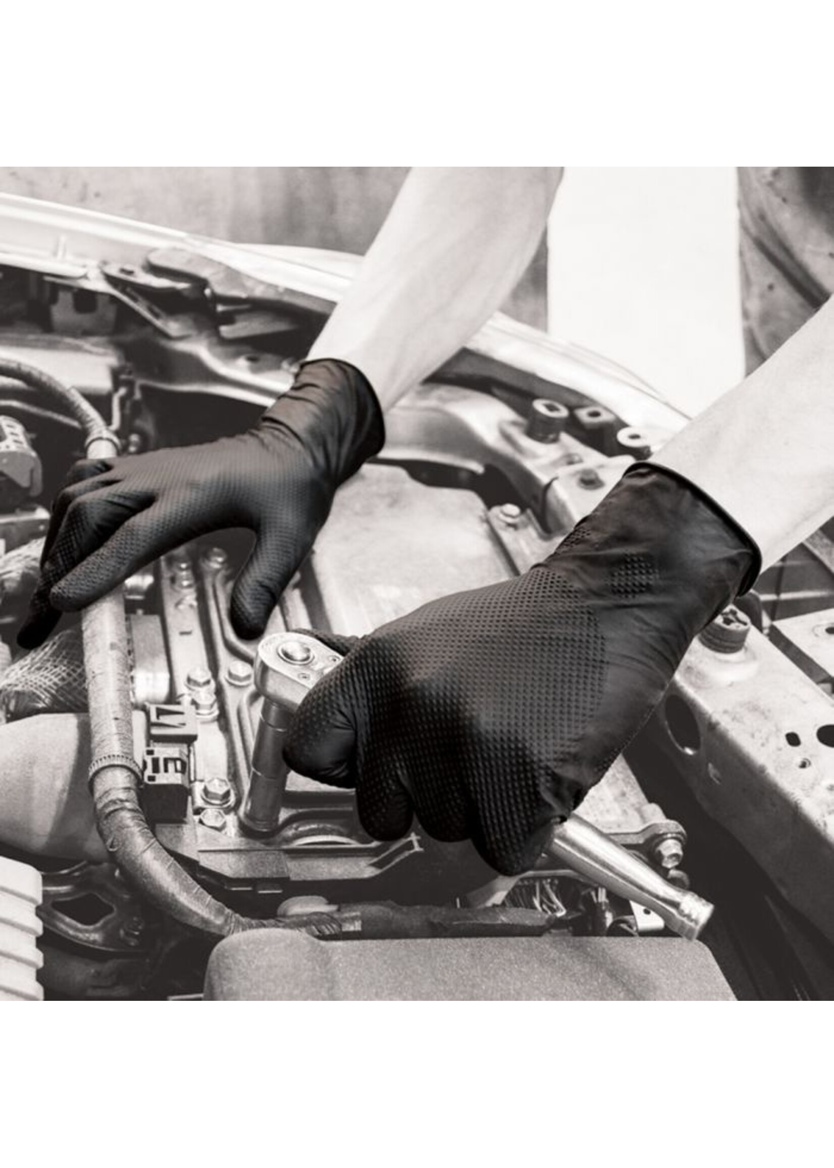 Polyco Healthline FINITE Schwarze Nitril Handschuhe Extra GRIP "Diamant"-Muster Extra dick 0,2 mm PH Finite GL100 6,5 Gramm (10x100) Dicke ●●●●●