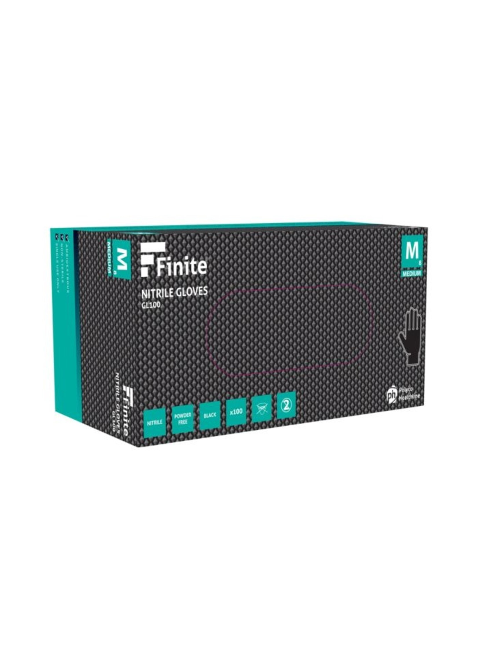 Polyco Healthline FINITE Schwarze Nitril Handschuhe Extra GRIP "Diamant"-Muster Extra dick 0,2 mm PH Finite GL100 6,5 Gramm (10x100) Dicke ●●●●●