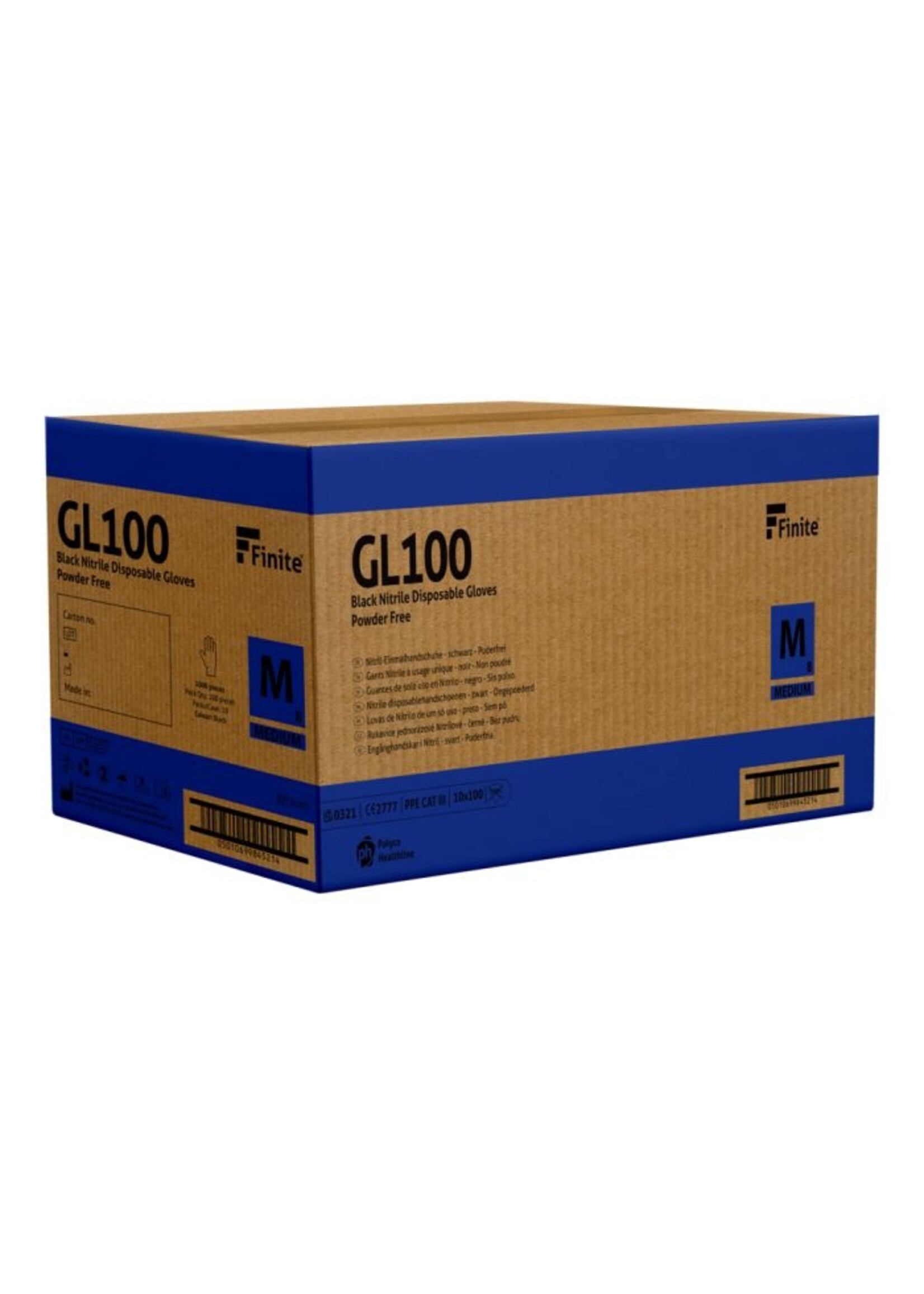 Polyco Healthline FINITE Schwarze Nitril Handschuhe Extra GRIP "Diamant"-Muster Extra dick 0,2 mm PH Finite GL100 6,5 Gramm (10x100) Dicke ●●●●●