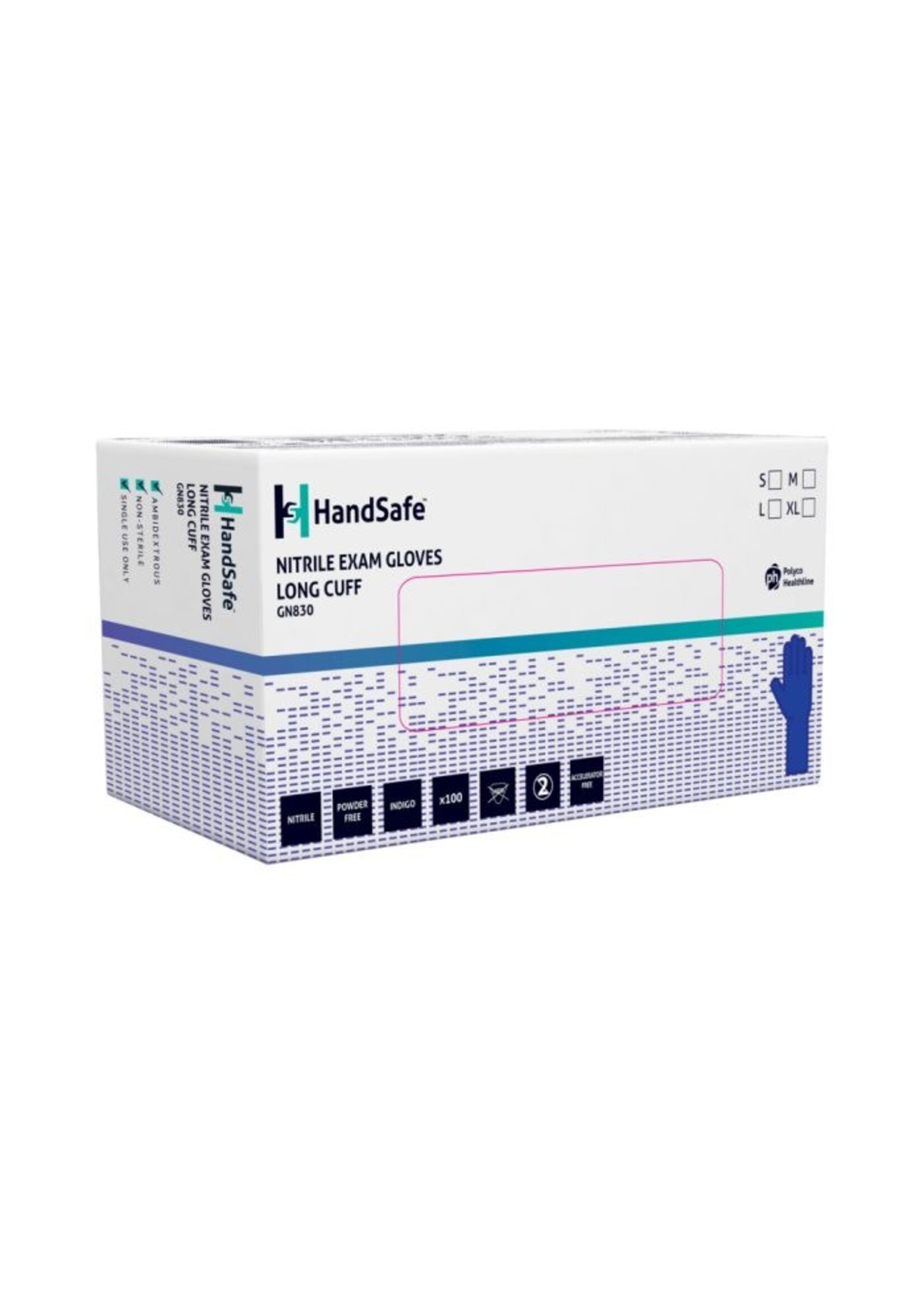 Indigo nitril handschoenen poedervrij, Accelerator-Vrij, Low Derma, met lange manchet PH HandSafe GN830 290 mm 5 gram (10x100) dikte ●●●●