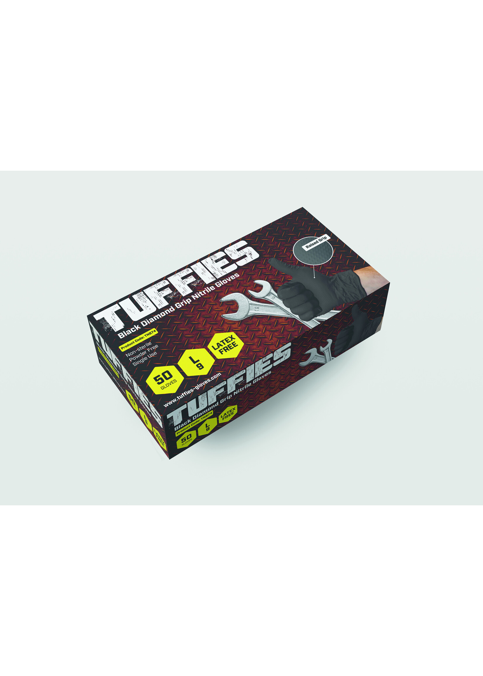 Zwarte nitrilhandschoenen 9,0 gram met EXTRA GRIP Glove Plus TUFFIES Diamond Grip (10x50) dikte ●●●●●