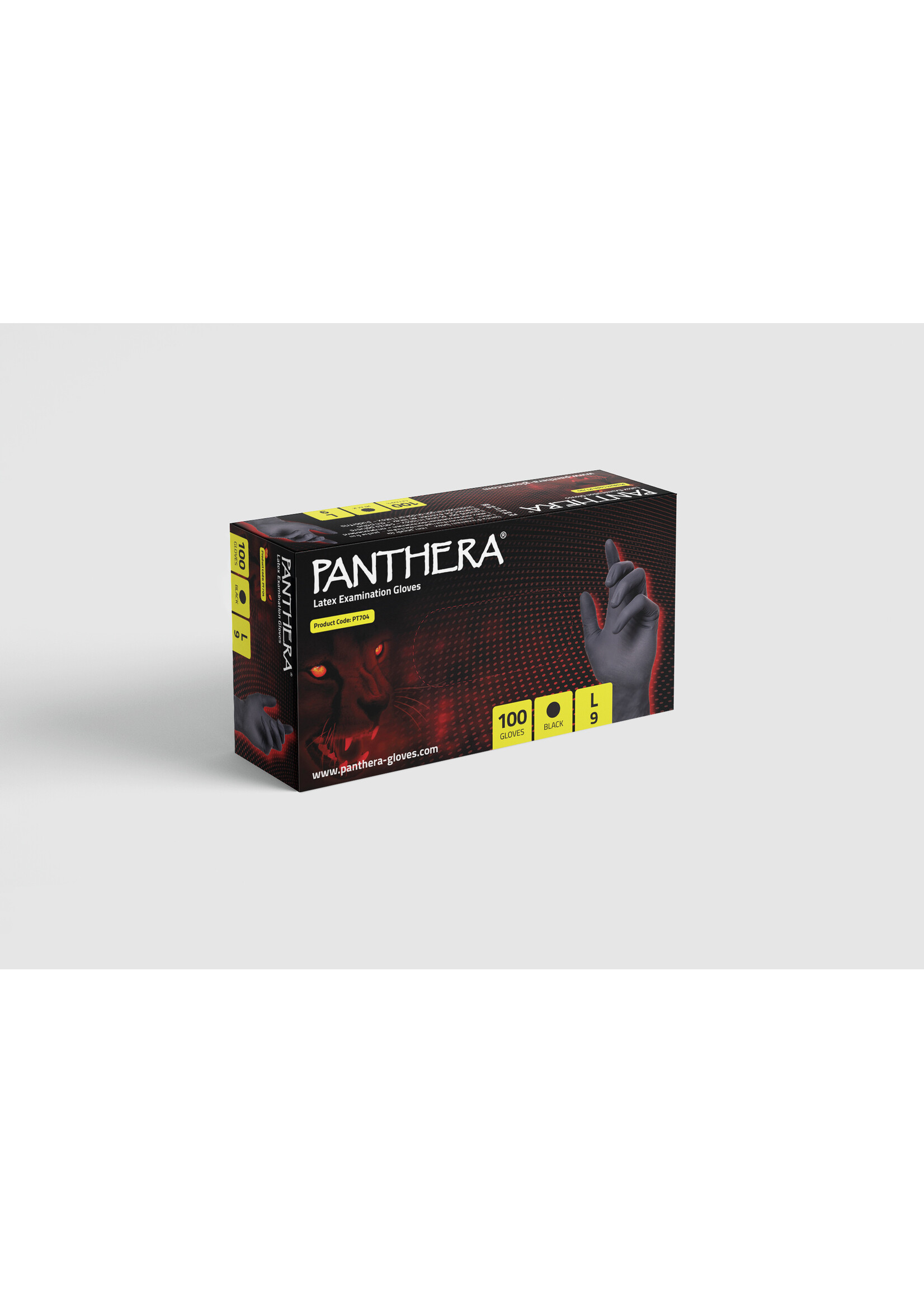 PANTHERA Zwarte latexhandschoenen met lichte textuur poedervrij PANTHERA 6 gram (10x100) dikte ●●●●●