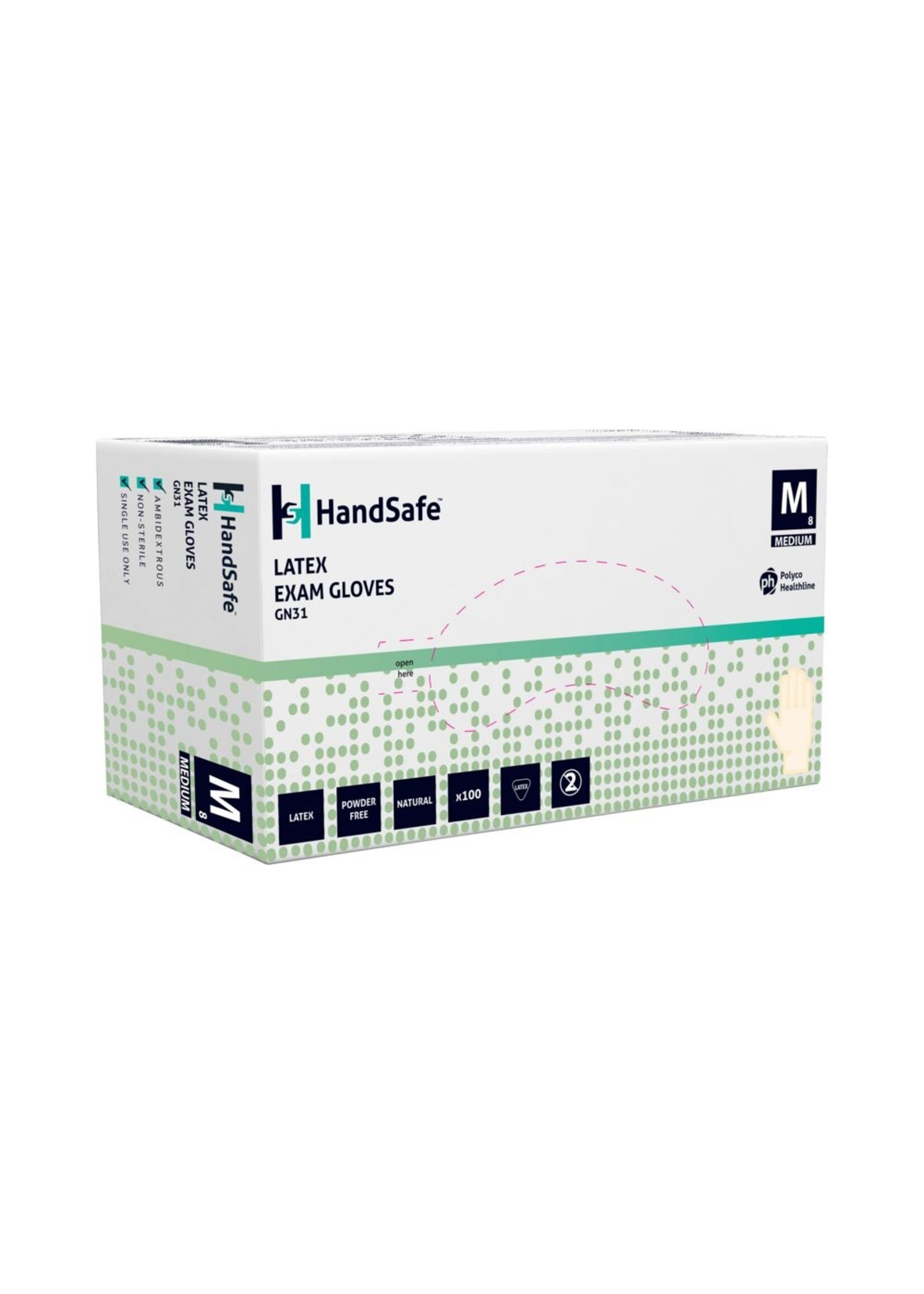 Witte medische poedervrije latex handschoenen PH HandSafe GN31 5,5 gram (10x100)