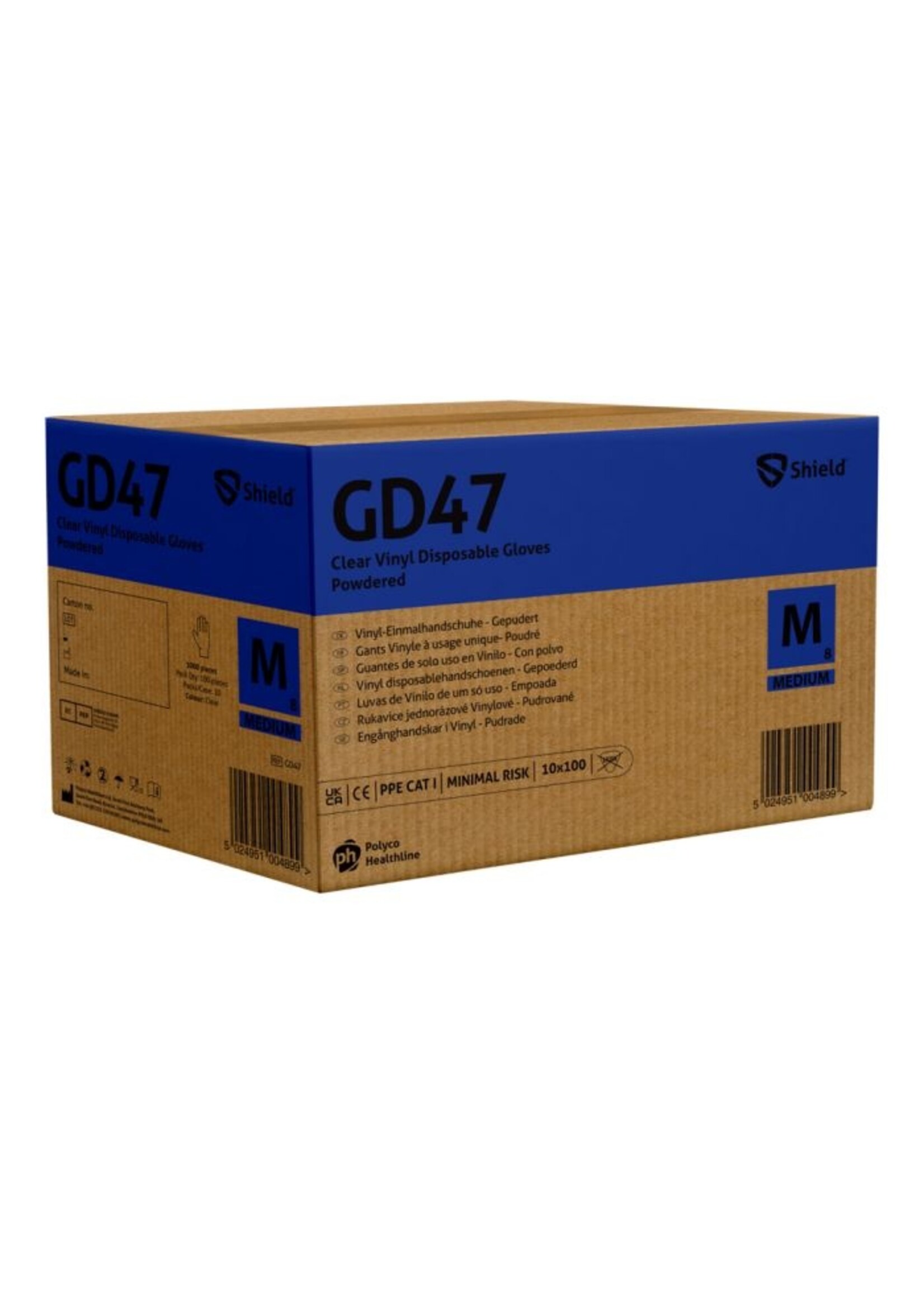 SHIELD Vinylhandschoenen transparant  lichtgepoederd 4,5 gram PH SHIELD GD47 (10x100)