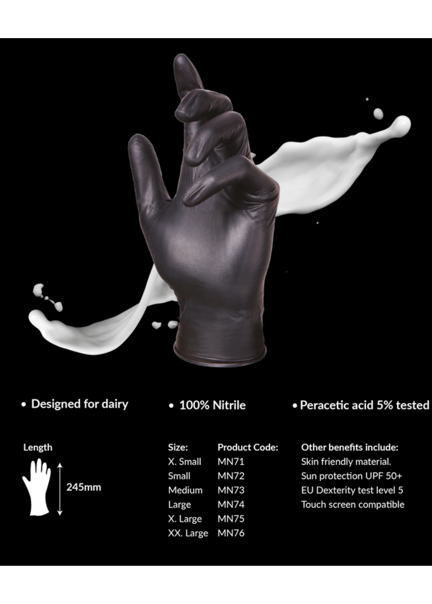 Barber Healthcare MILKERS Zwarte nitril melkershandschoenen Glove Plus MILKERS 7,8 gram extra dik (10x100) dikte ●●●●●
